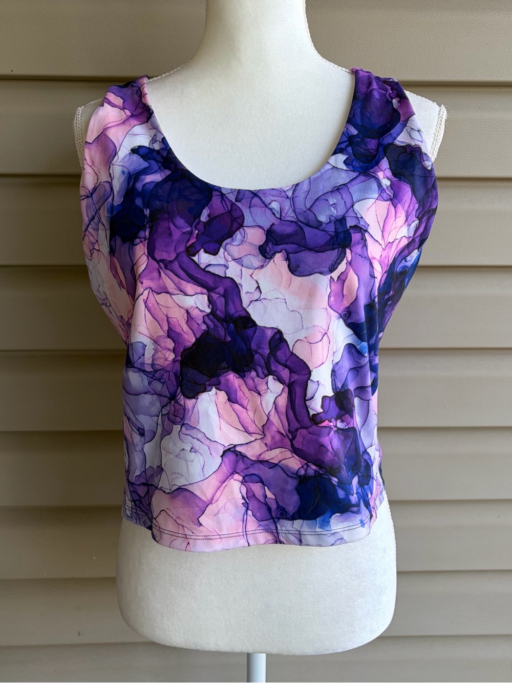 GAIAM Purple Pink Marble Crop Tank Top with Shelf Bra - Size XXL